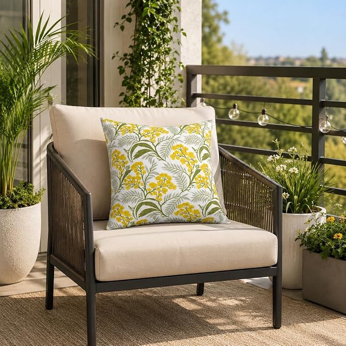 Waterproof Outdoor Throw Pillows with Inserts 18 x 18 Inch | Pack of 2 Patio Decorative Pillows, Square Outdoor Pillows for Patio Furniture Porch Garden Deck Balcony Couch and Sofa