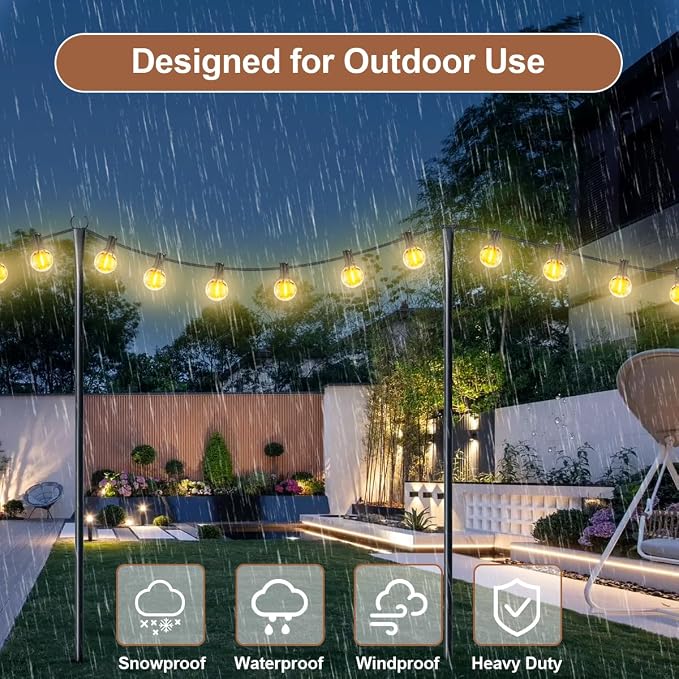 6 Pack String Light Poles for Outside, Upgraded Heavy-Duty Metal Poles for Outdoor String Lights with Fork, Adjustable Lighting Hanging Accessories for Patio Decor Pergola Backyard Garden Decorations