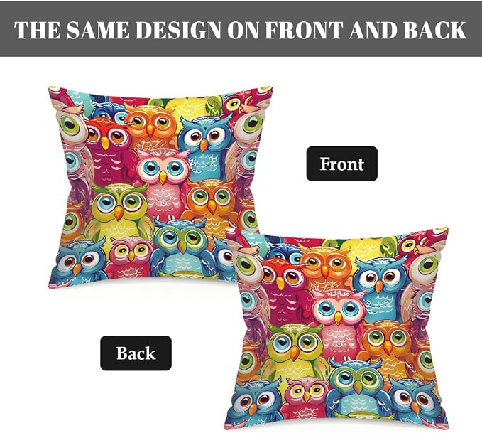 22x22 Inch Outdoor Pillow Covers Set of 2 Waterproof Throw Pillow Covers Decorative Couch Cushion Covers Colorful Cute Owl Square Pillowcases Protectors for Patio Garden Sofa