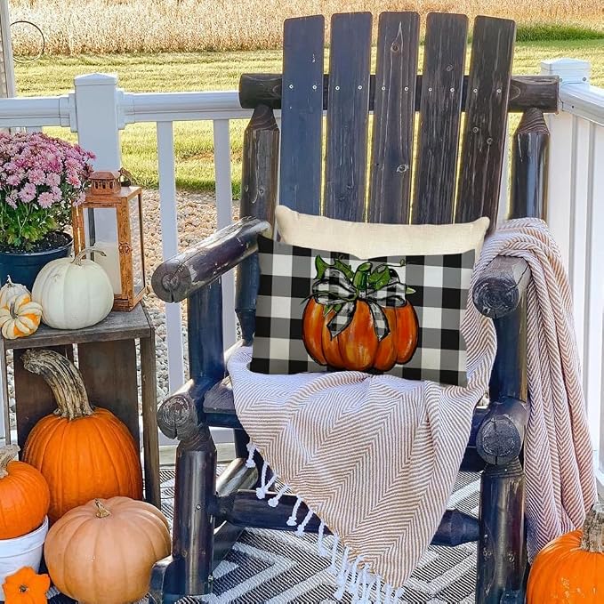 RABUSOFA Outdoor Fall Pillow Covers Waterproof 12x20 Orange Pumpkin Decor | Autumn Harvest Thanksgiving,Buffalo Plaid,Not Insert,Machine Washable,Fall Decorations for Home Sofa Patio Farmhouse