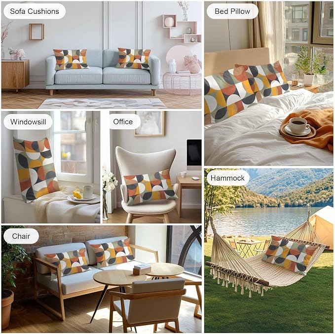 Vandarllin Outdoor Throw Pillows Covers 20x12 inch Set of 2 Waterproof Mid Century Geometric Decorative Zippered Cushion Covers for Patio Furniture, Abstract Modern Retro Lumbar Pillowcases