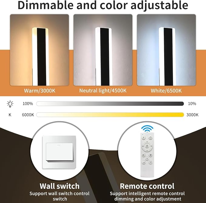 79inch Outdoor Dimmable Wall Sconces, Modern Wall Mounted Lights, 3 Color 3000K/4500K/6000K, IP65 Waterproof Minimalist Long Porch Light Fixture for Patio Garage Fence with Remote Control