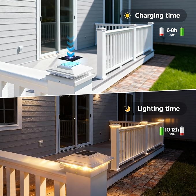 Solar Post Cap Lights Outdoor 16pack, Waterproof Fence Post Solar Lights for 4x4 5x5 6x6 Wood/Vinyl Posts, White Deck Post Lights with 8 Color Modes Decorate Garden Patio Porch Backyard