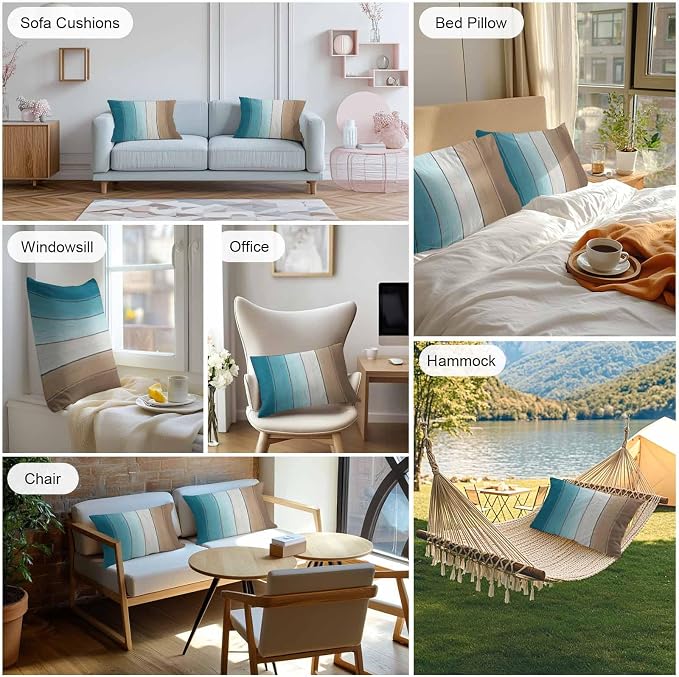 Lumbar Pillow Covers 20x12 Inch Set of 2, Teal Brown Ombre Waterproof Outdoor Cushion Covers, Vintage Country Wooden Decorative Pillowcases for Couch, Sofa, Bed, Garden, Patio