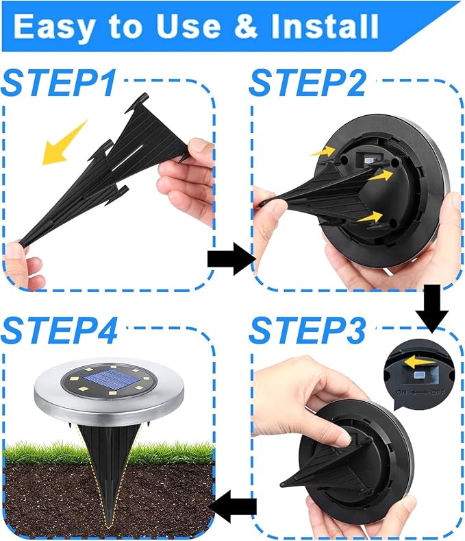 Rayolon Solar Ground Lights, Waterproof Solar Garden Lights, Upgraded Outdoor Garden Waterproof Bright in-Ground Lights, Landscape Lights for Pathway,Yard,Deck,Lawn,Patio,Walkway (4 Pack Warm Light)