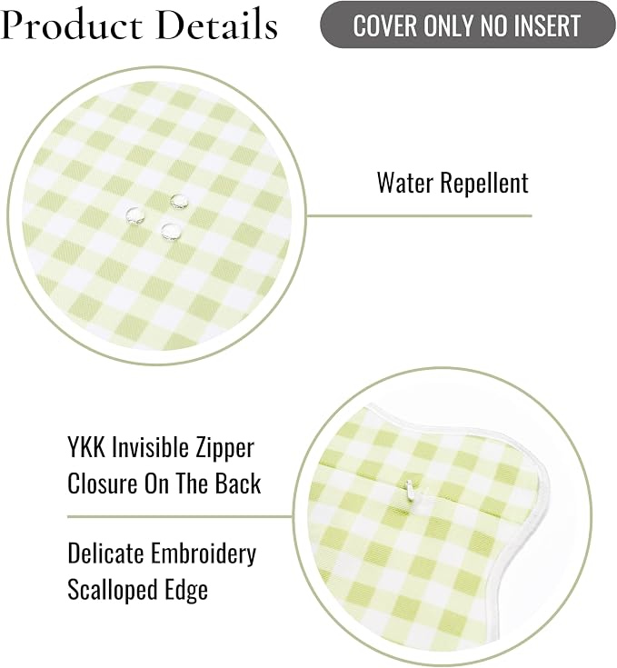 Hofdeco Premium Grandmillennial Coastal Hampton Patio Indoor Outdoor Lumbar Pillow Cover Only, 12"x20" Water Repellent for Backyard, Couch, Poolside, Grass Green Print Gingham