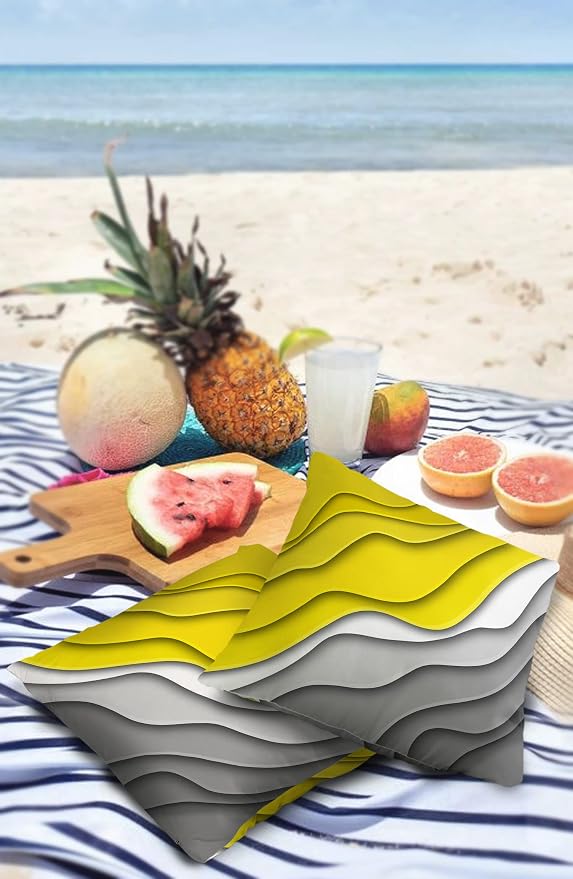 Modern Geometric Outdoor Waterproof Pillow Covers for Patio Furniture Yellow Decorative Throw Pillow Cover Abstract Beach Pillowcases Set of 2 Cushion Case for Sofa Couch Chair Home Decor 18 x 18 Inch