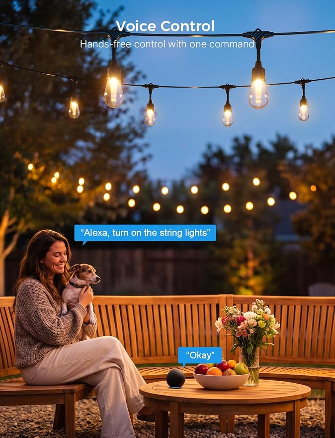 XMCOSY+ Smart Outdoor String Lights 72.5FT, LED Patio Lights App Control | DIY Color Changing, RGBCW Dimmable White, Segment Control, Alexa Voice Control, Shatterproof IP65 Waterproof Outside Lights