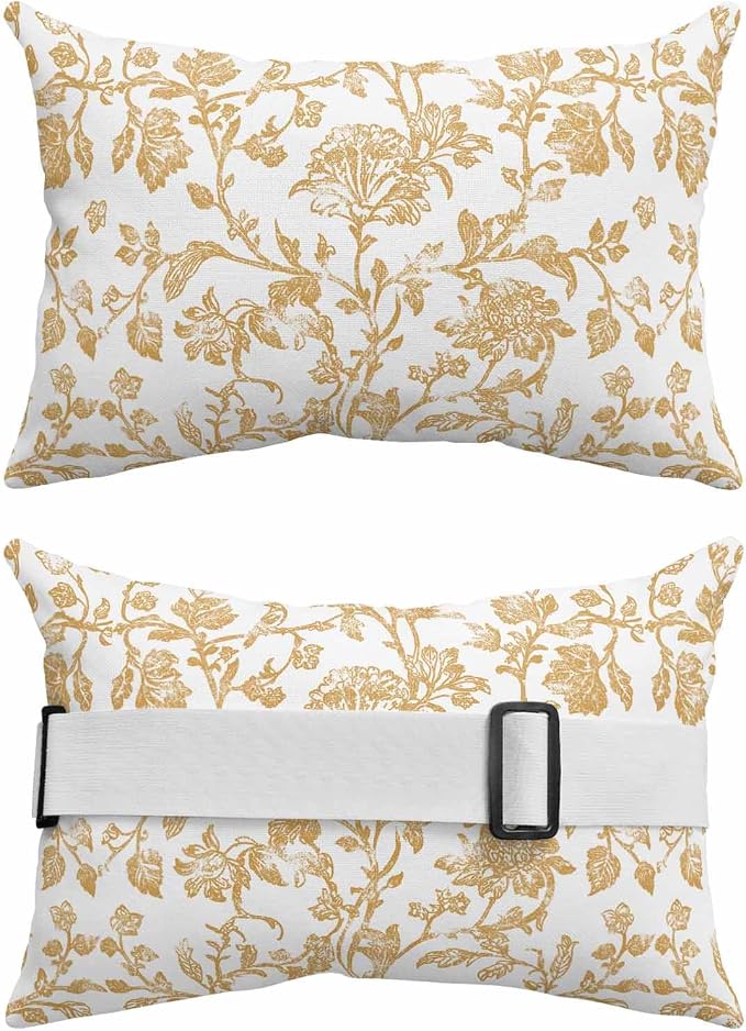 Pack of 2 Outdoor Lumbar Pillow Covers 12x20 Inch, Orange Flower Waterproof Throw Pillow Covers Set, Vintage Farmhouse Boho Leaf Spring Plant Indoor&Outdoor Cushion Cases for Patio Porch Beach