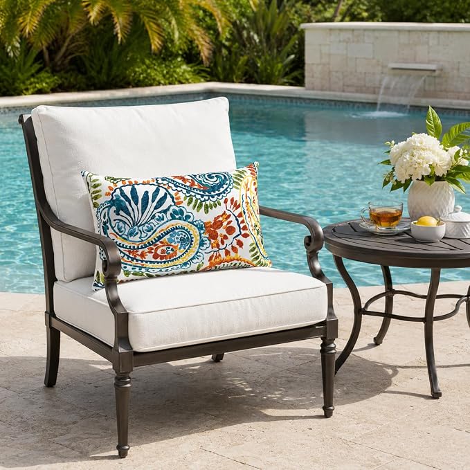 Outdoor/Indoor Throw Pillows with Inserts, 12"x 20" Pack of 2 | Fade Resistant, Waterproof Decorative Pillows for Bed, Couch, Sofa, Patio, Garden & Terrace Furniture Cushions