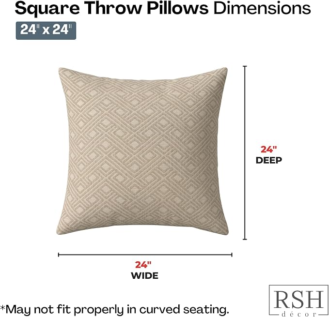 RSH DECOR: Sunbrella Square Throw Pillows Set of 2 | 24" x 24" | Water and Fade-Resistant Performance Fabric | Outdoor Pillow Covers with Down-Alternative Inserts | Made in USA (Integrated Pewter)