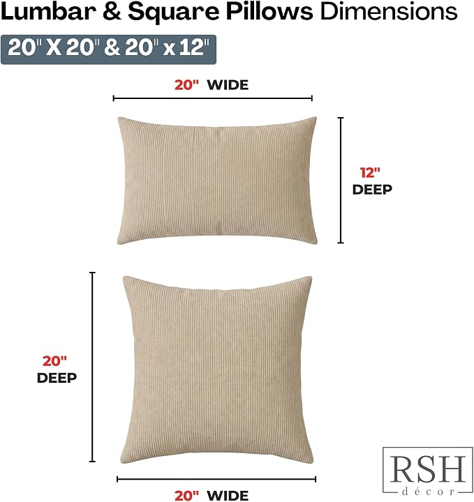 RSH DECOR: Lumbar & Square Pillows Set of 4 | 20" x 12" & 20" x 20" | Water and Fade-Resistant Performance Fabric | Outdoor Throw Pillows for Patio Furniture | Made in USA (Logic Bones)