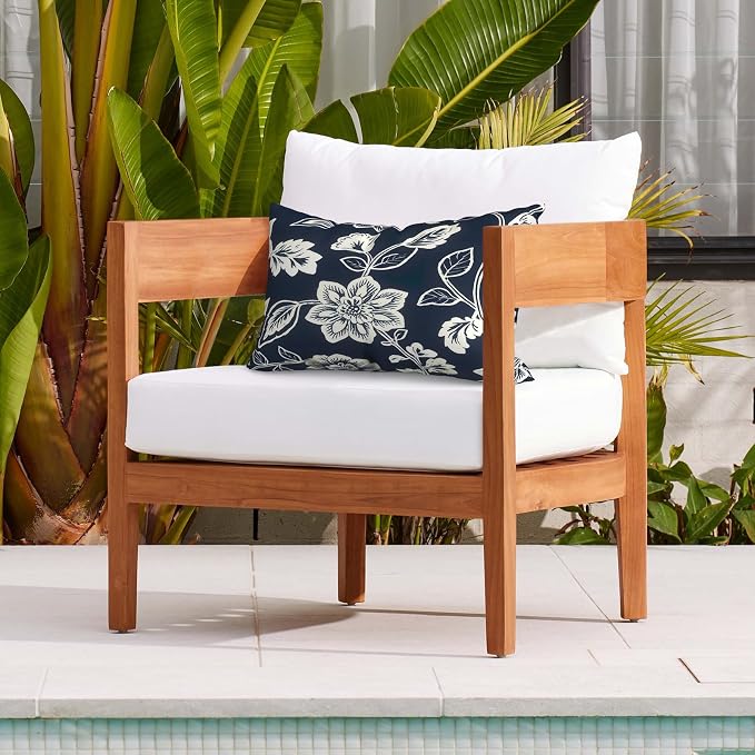DYTXIII Pack of 2 Waterproof Outdoor Lumbar Pillow with Inserts, 12x20 in Rectangle Decorative Patio Throw Pillow for Home, Sofa,Bench and Patio Furniture, Vines Navy