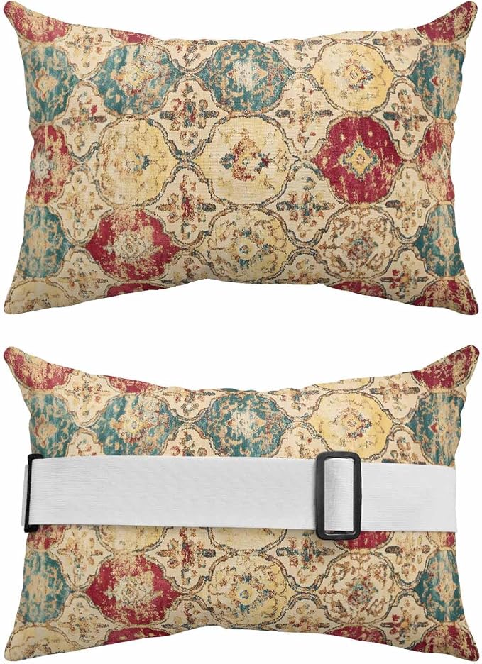 Pack of 2 Outdoor Lumbar Cushions with Inserts, Vintage Morocco Country Ethno Art Texture Waterproof Fluffy Fade Body Pillows, Patio Furniture Pillow for Home Balcony Garden Decor 12x20IN