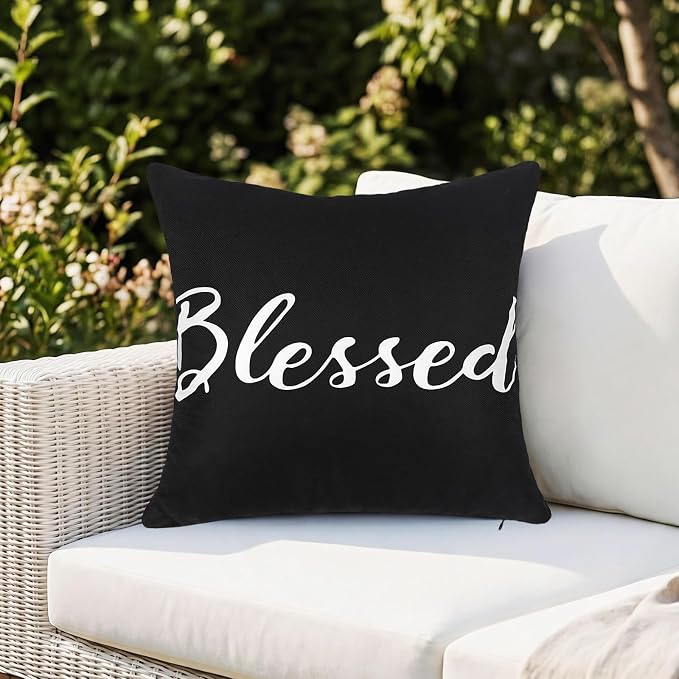 Adabana Outdoor Waterproof Blessed Pillow Covers Set of 2 18x18 Inch | Home Decorative Outdoor Pillows Cover for Patio Garden Porch Farmhouse