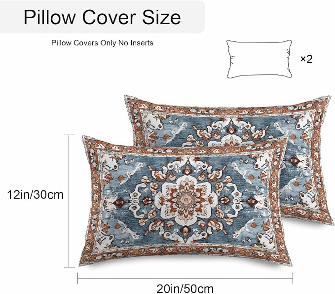 Blue Bohemian Waterproof Outdoor Pillow Covers Set of 2 Home Decor, Retro Pattern Oriental Farmhouse Ethnic Pillowcase Patio Pillow Covers for Couch Bench Furniture Garden 20x12in
