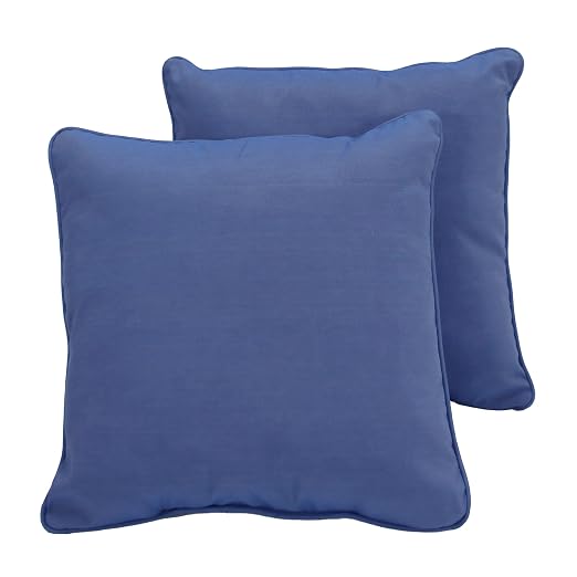 Factory Direct Partners Presidio 24" x 24" Square Decorative Throw Pillow Set with Piping for Indoor/Outdoor Furniture; UV, Fade, Weather-Resistant Olefin Fabric (2-Pack) - Denim Blue, 13811-122