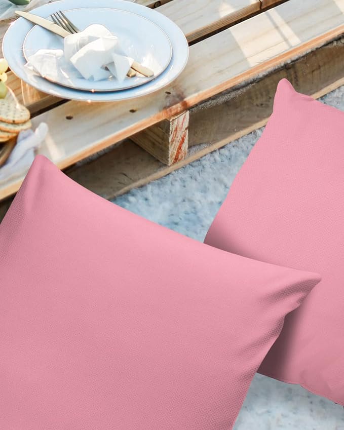 Outdoor Waterproof Pillow Covers for Patio Furniture Pink Decorative Throw Pillow Cover Solid Color Pillowcases Set of 2 Cushion Case for Sofa Couch Chair Home Decor 16x16 inch x 2pcs