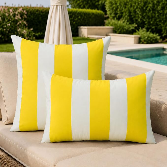 Allorry Lumbar Pillow Cover 12x20 Yellow Striped Decoration Throw Pillow Covers for Spring Summer Outdoor Waterproof Garden Patio Furniture Sofa Bed Home Decor JB016-E12