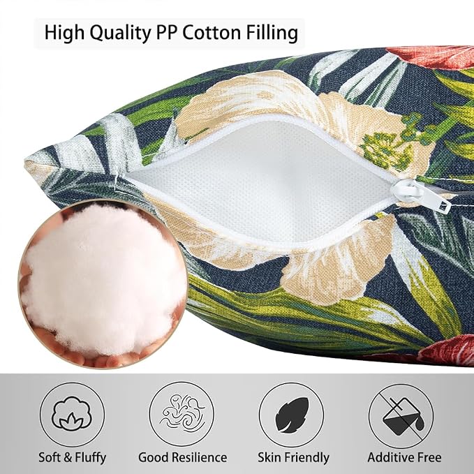Magpie Fabrcis Pack of 2 Outdoor Waterproof Throw Pillow with Insert 18 x 18 Inch, Christmas Decorative Back Cushion Pad for Garden Patio Tent Balcony Couch Sofa (Midnight Floral)