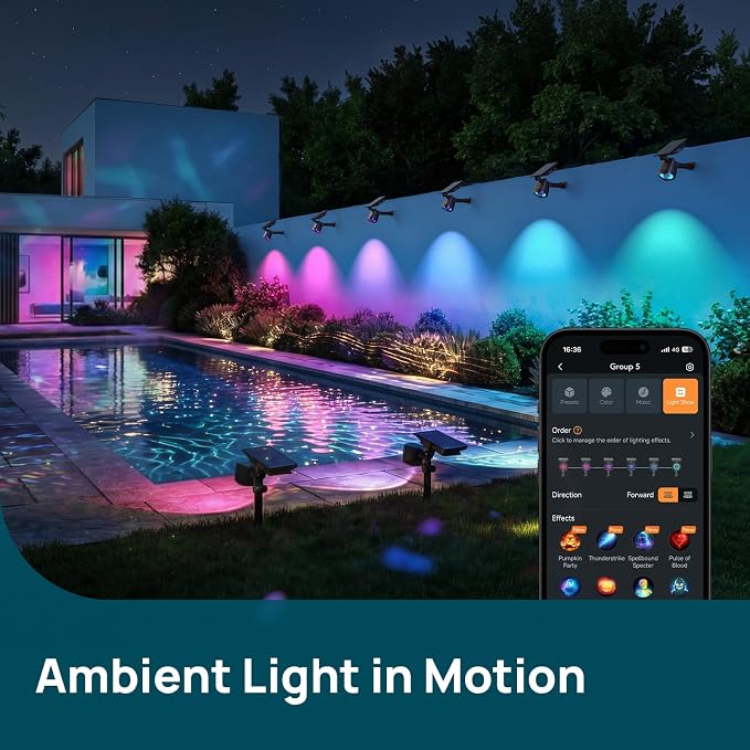 Linkind Smart Solar Lights Outdoor Waterproof SL6C,Dual Ring Tree Spotlight | Solar&USB Charging Solar Spotlights Outdoor Waterproof IP66,Color Changing Spot Light for Tree,Yard, Landscape, House, 4 Pack