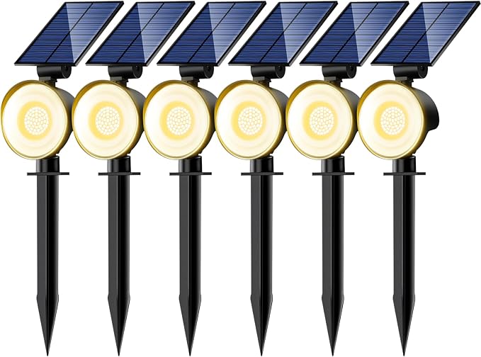 nipify Solar Spot Lights Outdoor Waterproof, Landscape Spotlights | Warm White, 6 Pack/53 LED/3 Modes, Adjustable Solar Panels, Auto On/Off, Uplights Lighting for Outside Tree Yard Flag Garden