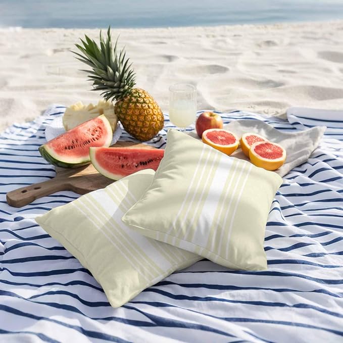 Cream White Stripe Outdoor Pillow Covers 20x20 Inch Throw Pillow Covers Set of 2 Waterproof Decorative Pillow Cases Modern Rustic Vertical Striped Cushion Covers for Patio Furniture Garden Couch Sofa