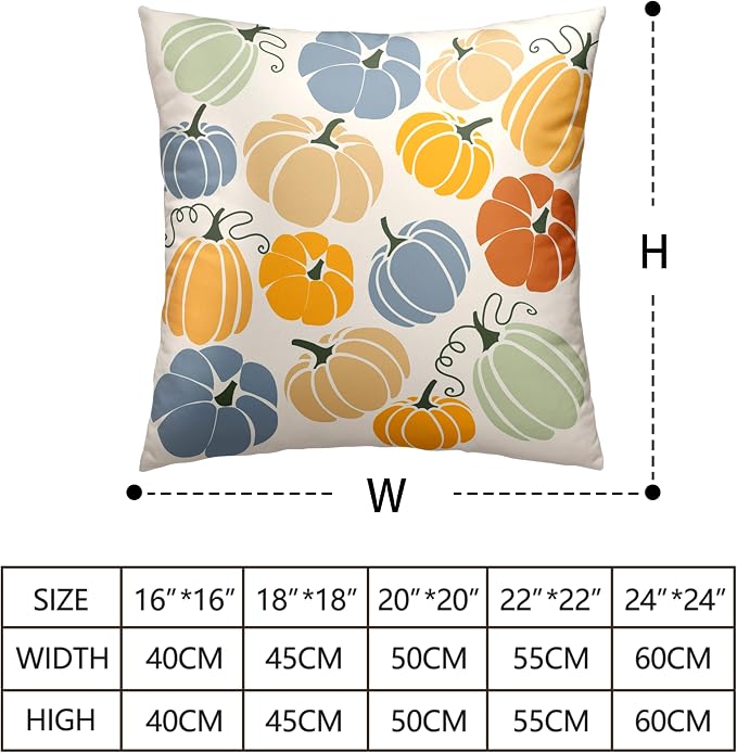 Colorful Pumpkins Pillow Covers Fall Throw Pillow Covers 16x16 Set of 2 Autumn Outdoor Pillow Case Cotton Blend Cushion Case for Farmhouse Couch Patio Bed Car