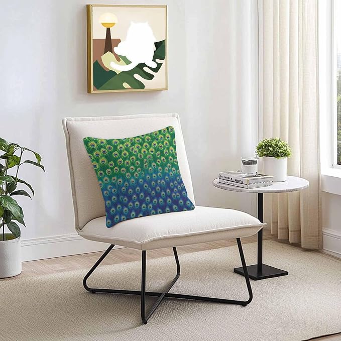 Peacock Feathers Outdoor Waterproof Pillow Covers, Ombre Blue Green Modern Animals Printed Decorative Square Throw Pillowcase Sofa Cushion Sham for Patio/Couch/Chair, 16"x16" 2 Pack