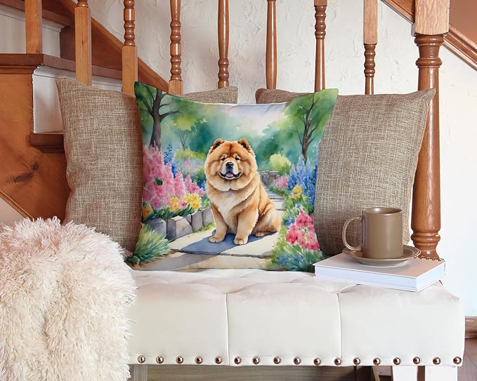 Caroline's Treasures Chow Chow Spring Path Throw Pillow Machine Washable, Indoor Outdoor Decorative Pillow for Couch, Bed or Patio, 14Hx14W