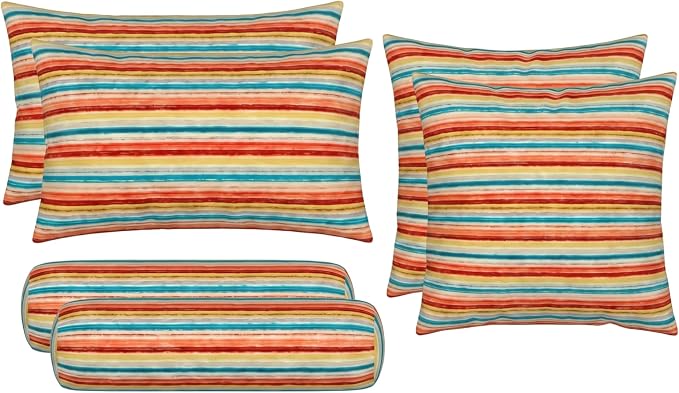 RSH DECOR: 6-Pack Pillow Set | Performance Fabric |Water & Fade-Resistant| 17" Square, 20"x12" Lumbar, 20"x6" Neck Roll | Outdoor Pillows for Patio Furniture | Made in USA (Espy Fresh)