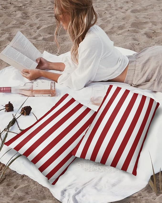 Lumbar Throw Pillow Covers 12x20 Outdoor Waterproof Pillow Covers for Patio Furniture Christmas Red Throw Pillow Cover Red And White Stripes Pillowcases Set of 2 Cushion Case for Sofa Couch Chair Home
