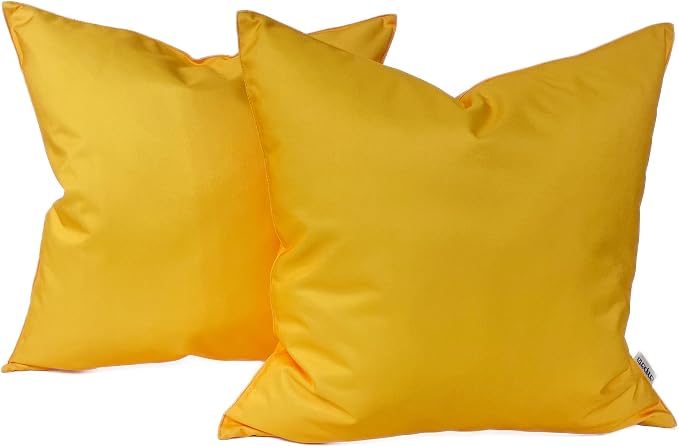 Pack of 2 Outdoor 20''x20'' Waterproof Yellow Throw Pillow Covers Decorative Square Patio Pillows for Patio Furniture (Samoan Sun)