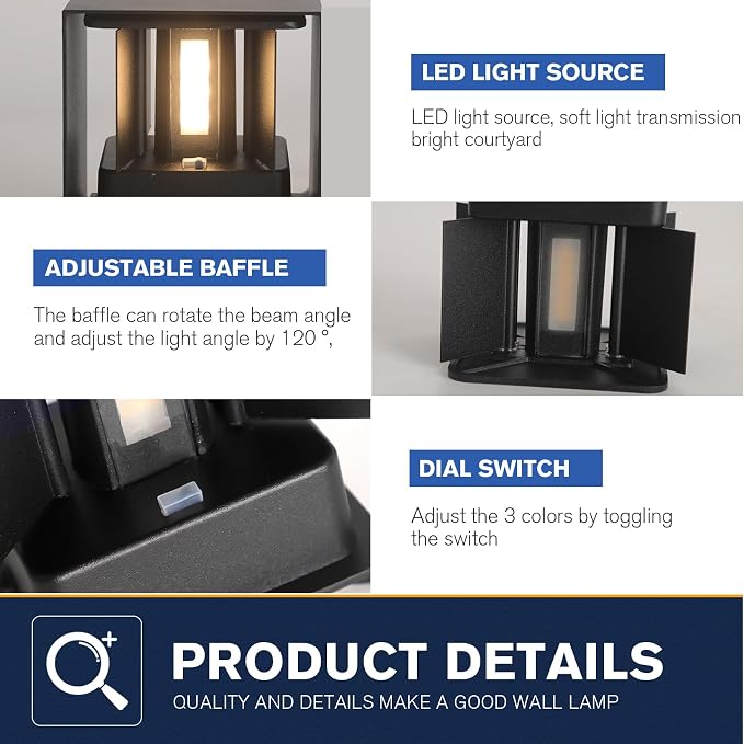 LED 15W Outdoor Wall Lights Exterior/Interior 3 Colors Adjustable Wall Light Fixture IP65 Waterproof Porch Exterior Wall Sconce Modern Outdoor Lighting Square Aluminum Black Up and Down Lights