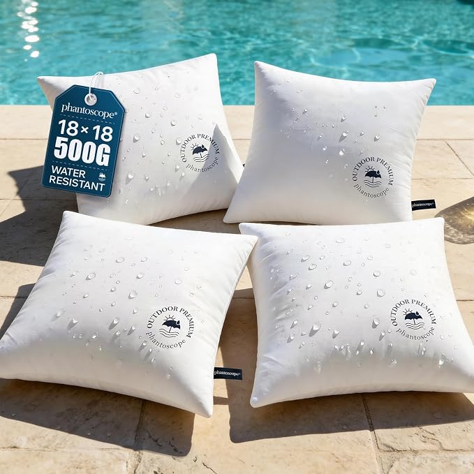 Phantoscope 18x18 Outdoor Pillow Inserts 4 Pack Outdoor Pillows Waterproof | Water Resistant Outdoor Pillows for Patio Porch Furniture Indoor Decorative Throw Pillows Fillers Couch Sham Cushion Stuffer