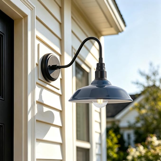 10 Inch Dome Gooseneck Lights Outdoor, Indigo Blue Exterior Barn Light for House, Outdoor Farmhouse Lights Fixture, Outside Wall Sconce Lighting for Porch, Garage, Front Door