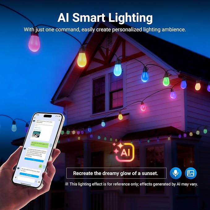 NEEWER 48ft Outdoor String Lights, App Control Smart AI RGB IC W Hanging Outside Patio Balcony Backyard Holiday Lighting, IP65 Waterproof, 15 LED Bulbs, 50+ Scenes, Compatible with Alexa Google, NR01