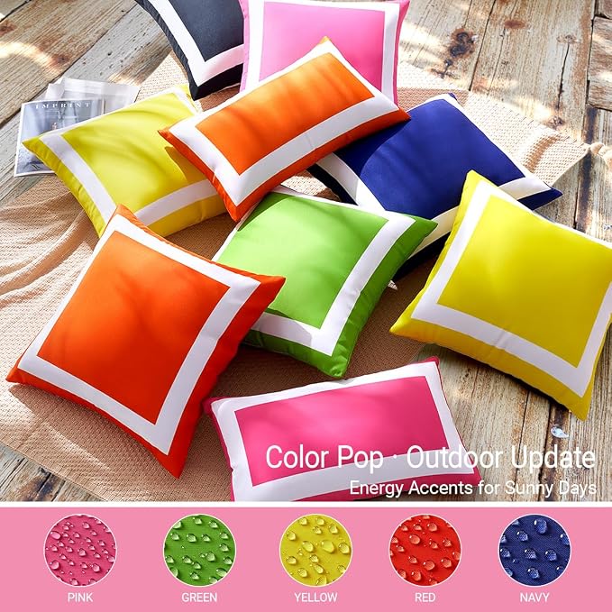 JOJOGOGO 12x20 Hot Pink Outdoor Lumbar Pillow Covers Waterproof & Sunproof Set of 2, White and Pink Outdoor Decorative Lumbar Throw Pillows for Patio Furniture and Porch Decor(Without Inserts)