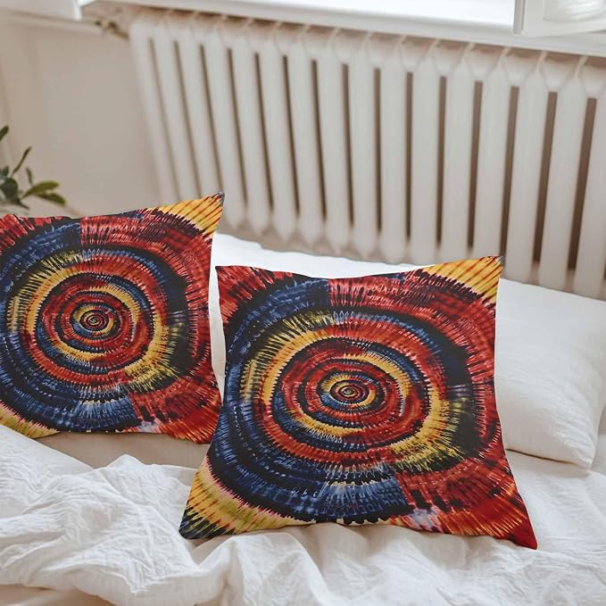 Vandarllin Outdoor Throw Pillows Covers 20x20 inch Set of 2 Waterproof Yellow Black Tie-Dye Art Decorative Zippered Cushion Covers for Patio Furniture, Abstract Boho Tribe Lumbar Pillowcases