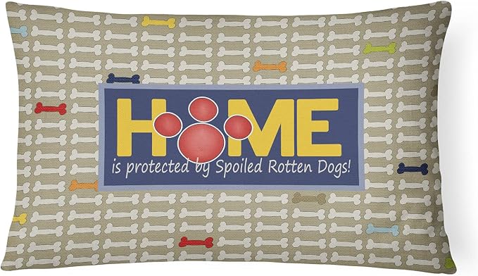 Caroline's Treasures SB3053PW1216 Home is Protected by Spoiled Rotten Dogs Canvas Fabric Decorative Pillow Machine Washable, Indoor Outdoor Decorative Pillow for Couch, Bed or Patio, 12HX16W