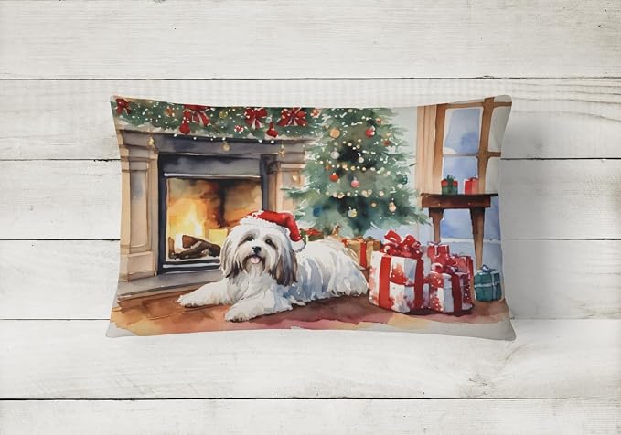 Caroline's Treasures DAC2675PW1216 Havanese Cozy Christmas Throw Pillow Machine Washable, Indoor Outdoor Decorative Pillow for Couch, Bed or Patio, 12HX16W