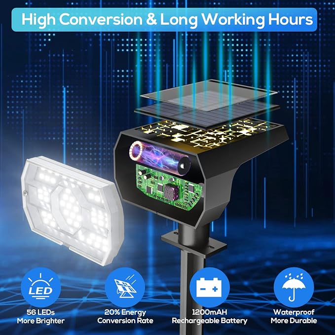 NYMPHY Solar Lights Outdoor Waterproof IP68, 56 LED 3 Lighting Modes Solar Powered Garden Yard Spot Solar Lights for Outside Landscape- 6 Pack (Cool White) | 56 LED 3 Lighting Modes IP68 Waterproof Solar Powered Garden Yard Spot Solar Lights for Outsid...