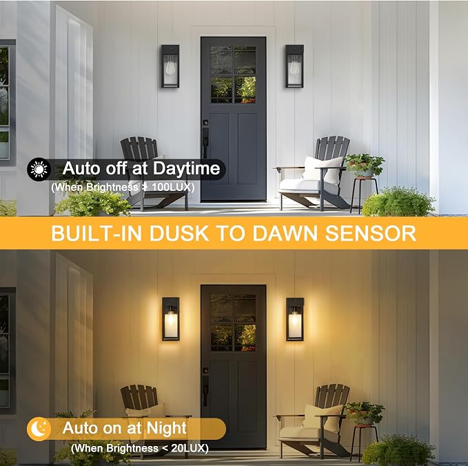 Dusk to Dawn Outdoor Light Fixtures Wall Mount, Outdoor Porch Lights with GFCI Outlet, Dusk to Dawn Outdoor Lighting for Doorway, Garage- Black, 1 Pack