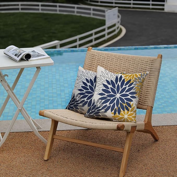 DFXSZ Outdoor Waterproof Pillow Covers 18x18 Set of 2 Blue Yellow Flower | Spring Summer Waterproof Flower Throw Pillowcases（No Inserts）Outdoor Decor for Patio Funiture Garden Polyester Covers