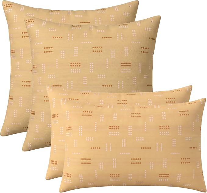 RSH DECOR: Sunbrella Lumbar & Square Pillows Set of 4 | 20" x 12" & 17" x 17" | Water and Fade-Resistant Performance Fabric | Outdoor Throw Pillows for Patio Furniture | Made in USA (Jot Dot Sunshine)