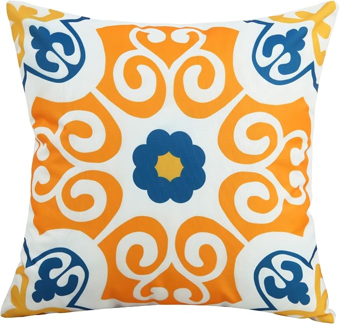 Outdoor Waterproof Throw Pillow Covers Set of 4 Floral Printed and Boho Farmhouse Outdoor Pillow Covers for Patio Funiture Garden 18x18 Inch Yellow