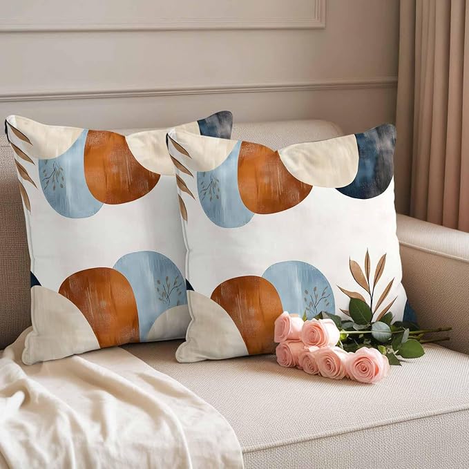 Bohemian Nordic Outdoor Waterproof Throw Pillow Covers Set of 2, 16"x16", Simple Colorful Abstract Leaves Decorative Pillow Covers Outside Cushion Case for Patio Porch Garden