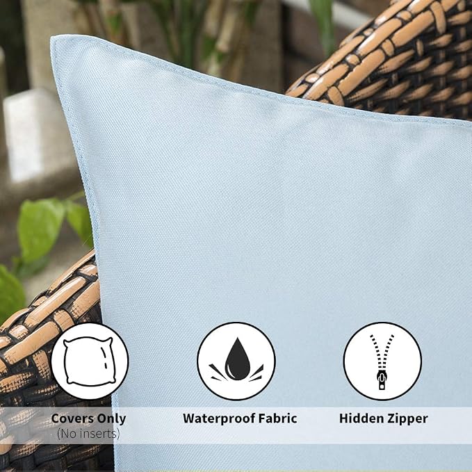 MIULEE Decorative Outdoor Waterproof Pillow Covers 18x18 Light Blue | Decorative Patio Furniture,Pack of 2,Accent Square Soild Throw Pillow Covers,Summer Garden Tent Couch Sofa