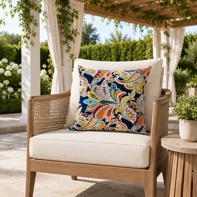 Outdoor/Indoor Decorative Throw Pillows 18×18 Inch | Pack of 2 Waterproof Decorative Throw Pillows with Inserts, Square Pillows for Bed, Couch, Sofa and Patio Furniture