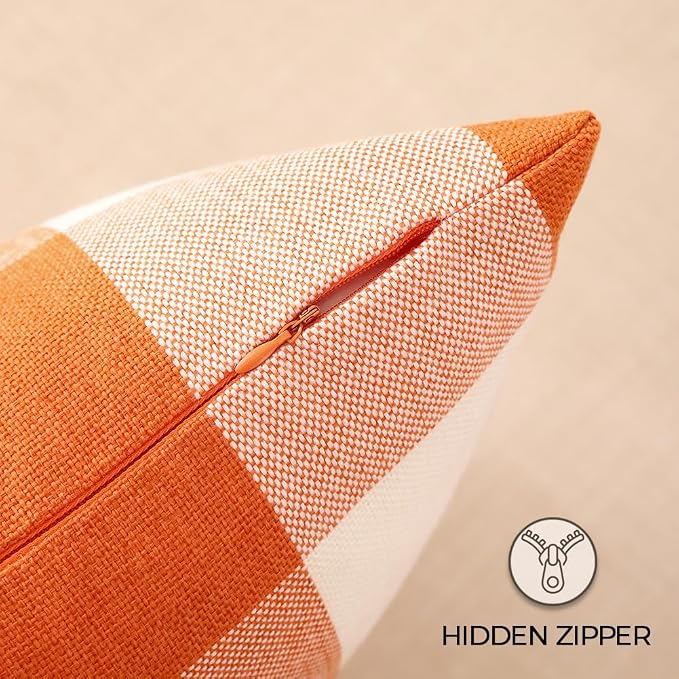 Orange Fall Plaid Euro Pillow Sham Covers 26x26, Large Couch Pillow Covers | Set of 2, Durable Polyester Fabric, 26 x 26 Fall Pillow Cover, Fall Couch Buffalo Plaid Checkered, Fall Decor for Living Room